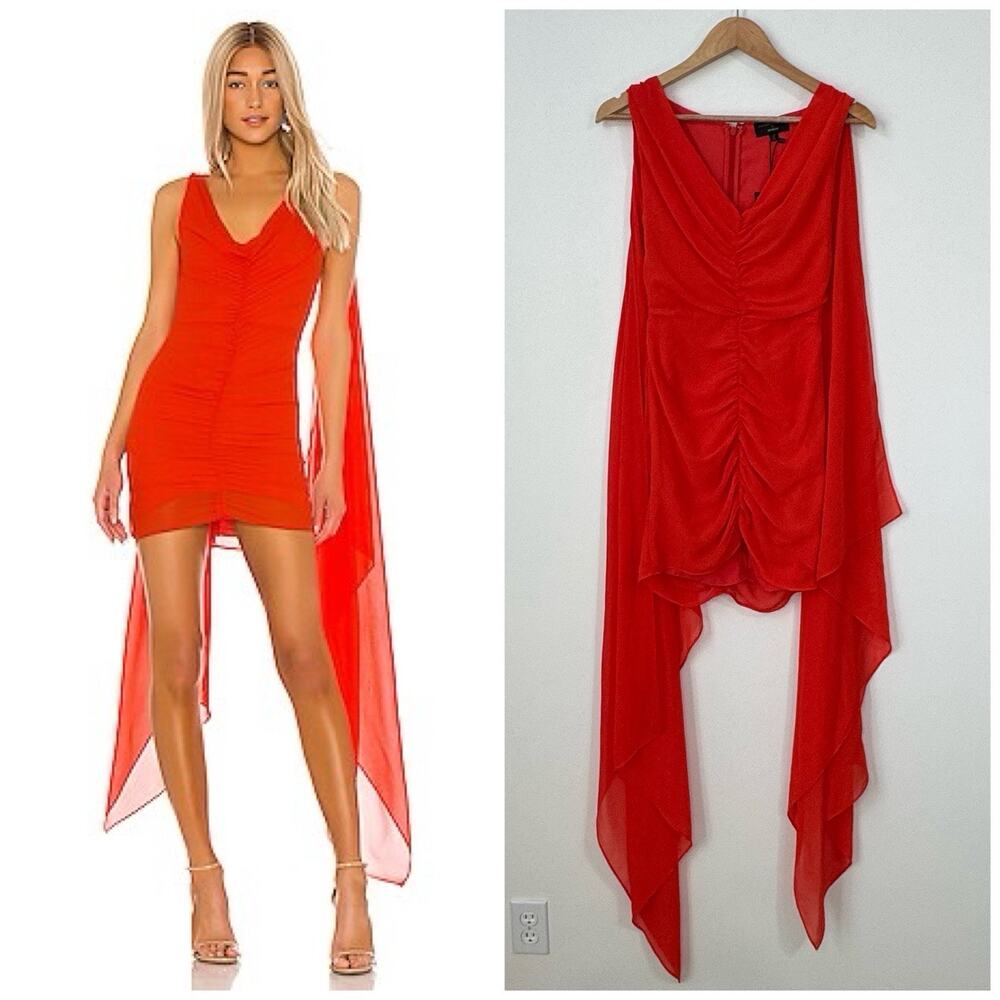 NWT Michael Costello x Revolve Vavonna Ruched Mini Dress Size XS Red Orange